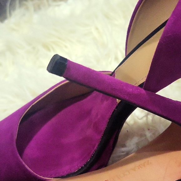 ZARA fuchsia suede platform heels peep toe shoes - Picture 5 of 7